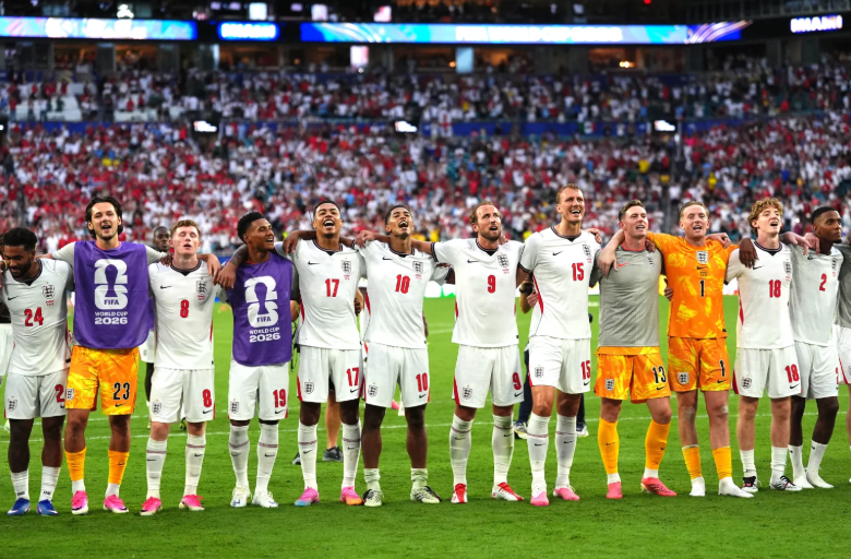 England players signing Wonderwall with fans after quarter-final win